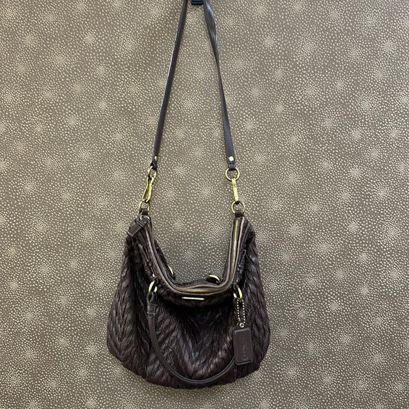 🔥🔥🔥 Coach Madison Lindsey Chevron Quilted Brown Satchel Shoulder Bag - Picture 3 of 16